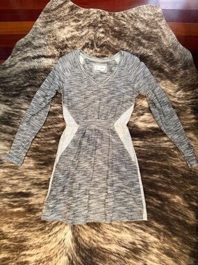 Anthropologie Gray and White Long Sleeve Knit Dress
